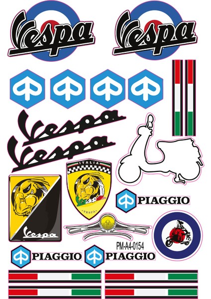 Pıaggıo Vespa Tasarımlı Ekipman Kask Motorsiklet Sticker Seti 01
