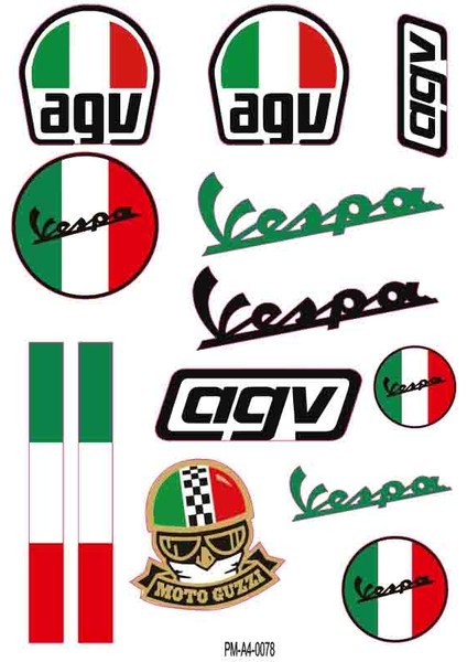 Vespa Ekipman Kask Motorsiklet Sticker Seti 01