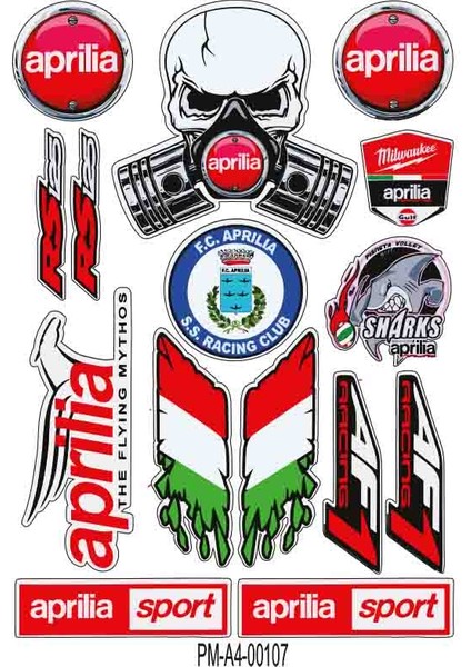Aprilia Italy Tasarımlı Ekipman Kask Motorsiklet Sticker Seti 02