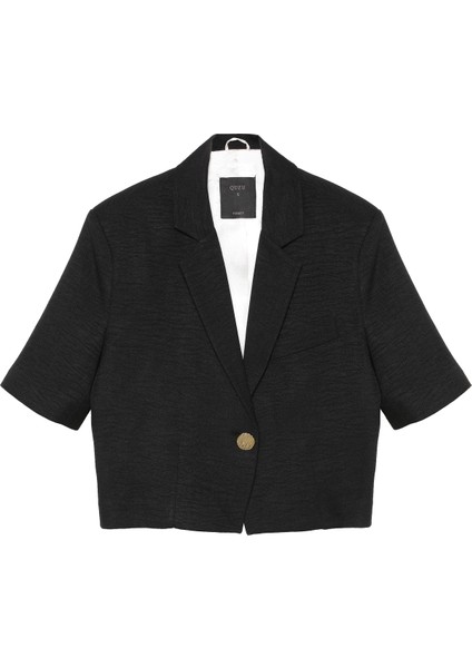 Vatkalı Crop Blazer Ceket Siyah