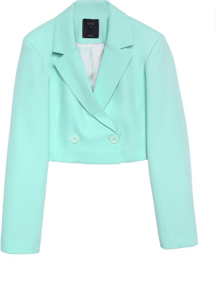 Kruvaze Crop Blazer Ceket Mint