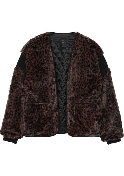Leopar Desenli Peluş Kısa Mont Kahverengi fiyatları