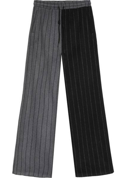 Yüksek Bel Çizgili Match Detay Pantolon Siyah fiyatları