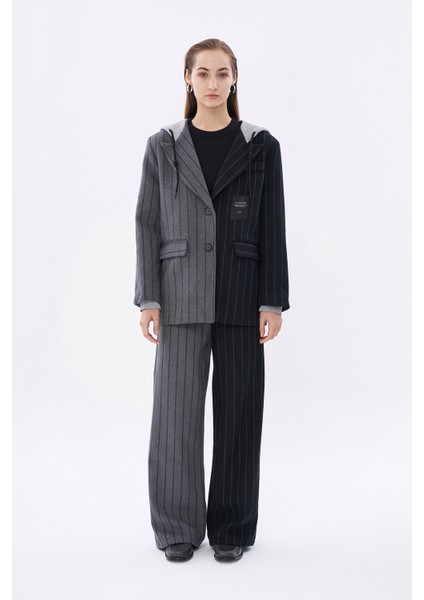 Yüksek Bel Çizgili Match Detay Pantolon Siyah modelleri