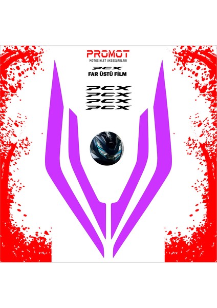 Pcx 125/150 Uyumlu Far Kaplama Sticker 2021-24 Mor