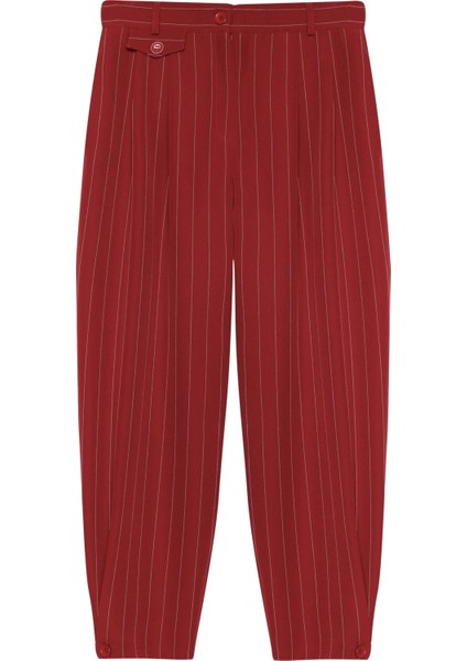 Çizgi Detaylı Pileli Pantolon Bordo