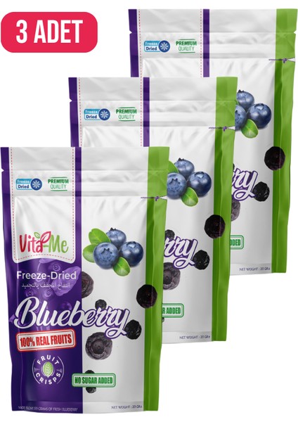 Freeze Dried Blueberry 20 Gram - Dondurularak Kurutulmuş Çıtır Yaban Mersini Atıştırmalık 3 Adet