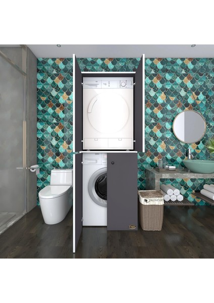 Kenzlife çamaşır-kurutma makinesi dolabı kapaklı jelena gri 180*70*60 banyo çift katlı arkalıksız