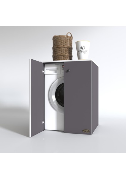 Kenzlife çamaşır makinesi dolabı kapaklı tatyana gri 90*70*60 banyo ofis kapaklı arkalıksız fiyatları