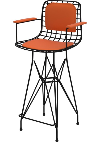 Knsz orta boy tel bar sandalyesi 1 li mağrur syhtrn kolçaklı sırt minderli 65 cm oturma yüksekliği mutfak bahçe cafe ofis