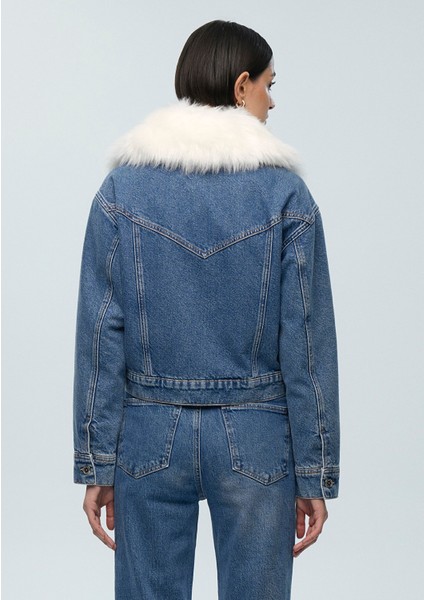 Casey Iconic Indigo Mavisi Suni Kürklü Jean CEKET1110196-88592 indirimleri