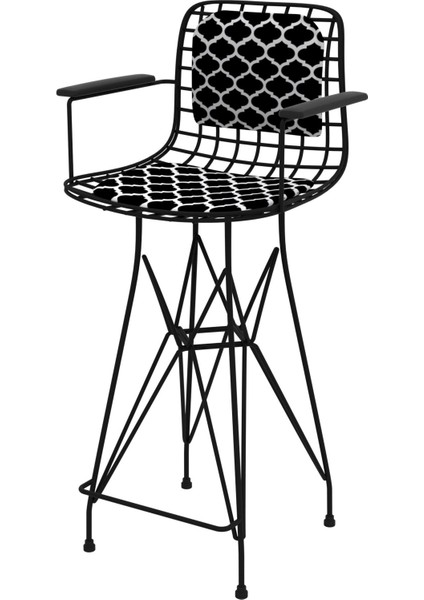 Knsz orta boy tel bar sandalyesi 1 li mağrur syhviona kolçaklı sırt minderli 65 cm oturma yüksekliği mutfak bahçe cafe ofis