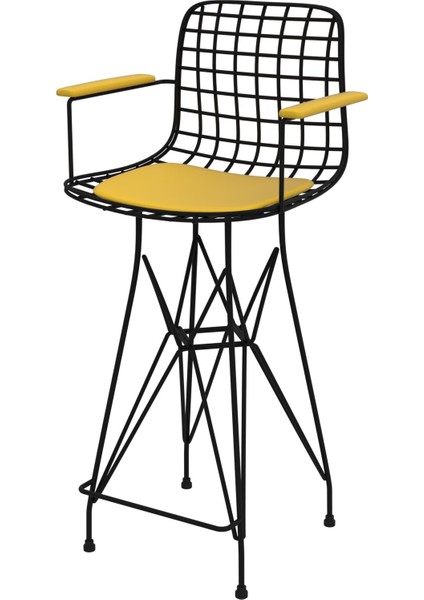 Knsz orta boy tel bar sandalyesi 1 li mağrur syhsrı kolçaklı 65 cm oturma yüksekliği mutfak bahçe cafe ofis