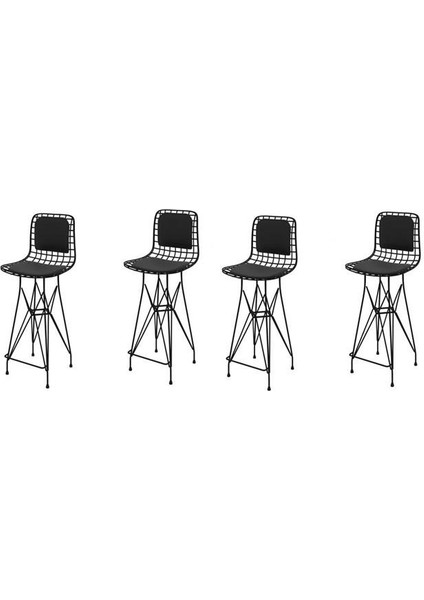 Knsz orta boy tel bar sandalyesi 4 lü mağrur syhsyh sırt minderli 65 cm oturma yüksekliği mutfak bahçe cafe ofis