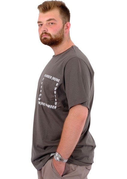 Erkek Büyük Beden T-Shirt Pamuklu Baskılı Bisiklet Yaka Tişört Number U24051 Haki fiyatları