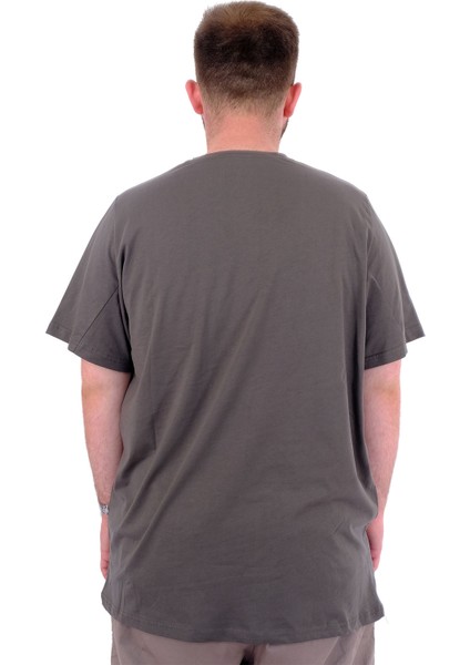 Erkek Büyük Beden T-Shirt Pamuklu Baskılı Bisiklet Yaka Tişört Number U24051 Haki fırsatları