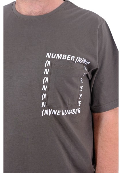 Erkek Büyük Beden T-Shirt Pamuklu Baskılı Bisiklet Yaka Tişört Number U24051 Haki indirimleri