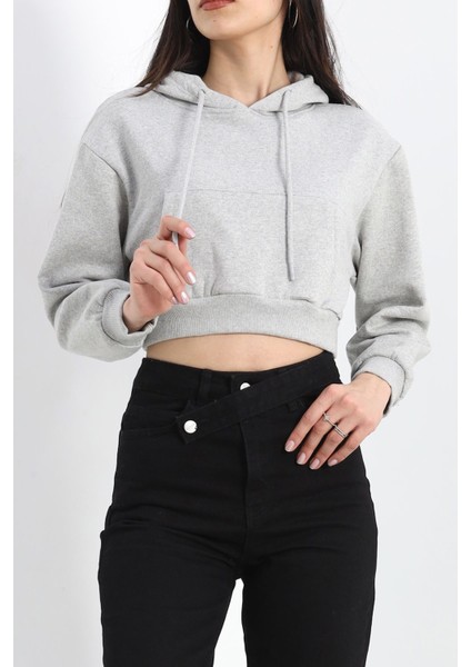 Şardonlu Owersize Crop Sweat Gri1 - 21391.200.