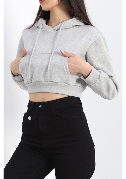 Şardonlu Owersize Crop Sweat Gri1 - 21391.200.