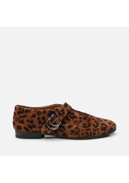 01AYH293950A371 MARY Jane Deri Leopar Desenli Kadın Babet