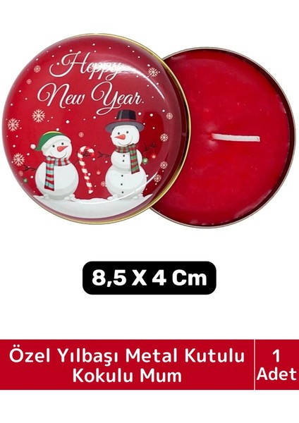 Luxery Yeni Yıl Parti New Year Yılbaşı Özel Metal Kutulu 8,5X4CM Aromalı Kokulu Dekoratif Mum 1 Adet