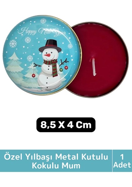 Luxery Yeni Yıl Parti New Year Yılbaşı Özel Metal Kutulu 8,5X4CM Aromalı Kokulu Dekoratif Mum 1 Adet