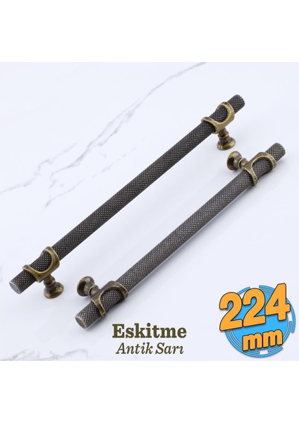 Arsin Eskitme Antik Sarı Metal Kulp 224 mm - 22.4 cm Mobilya Mutfak Dolabı Dolap Kulpları Kulbu
