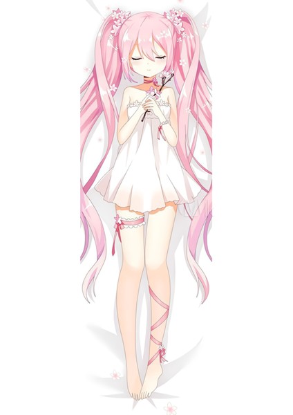 Anime Miku Hatsune Sakura Desenli Tasarım Çift Yön Baskılı Sarılma Yastığı Kılıfı