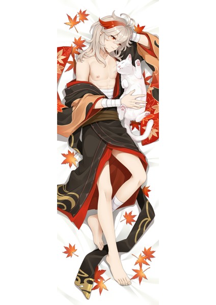 Anime Genshin Impact - Kazuha Desenli Çift Yön Baskılı Sarılma Yastığı Kılıfı