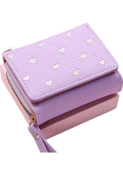 Kadın Kısa, Basit Aşk Işlemeli Üç Kart Çok Kart Cüzdan (Yurt Dışından)