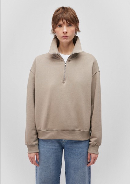 Yarı Fermuarlı Kahverengi Basic SWEATSHIRT1S10143-80656