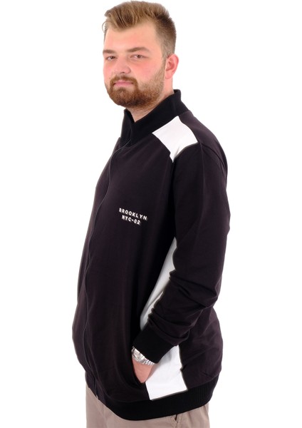 Mode Xl Büyük Beden Erkek Eşofman Üstü Dik Yaka Fermuarlı Brooklyn U24522 Siyah-Ekru fiyatları
