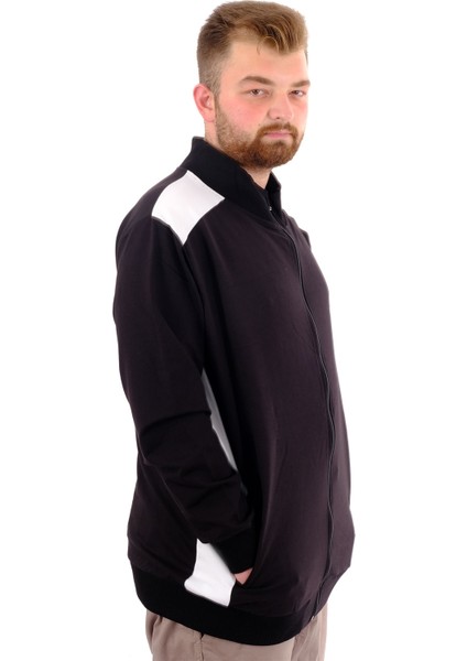 Mode Xl Büyük Beden Erkek Eşofman Üstü Dik Yaka Fermuarlı Brooklyn U24522 Siyah-Ekru modelleri