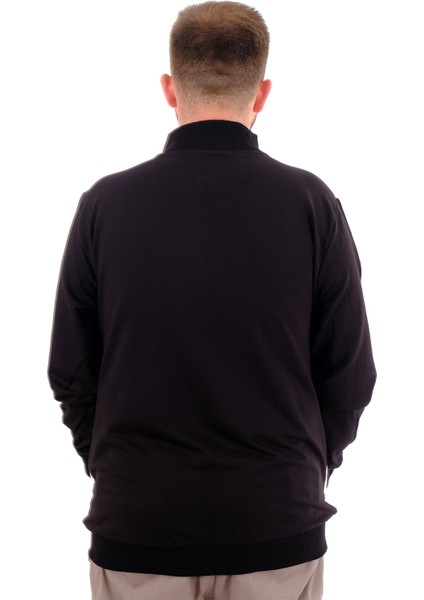 Mode Xl Büyük Beden Erkek Eşofman Üstü Dik Yaka Fermuarlı Brooklyn U24522 Siyah-Ekru fırsatları