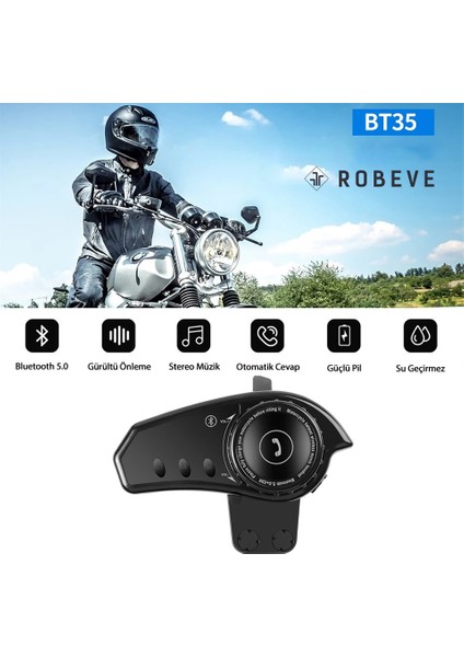 BT35 Motorsiklet Interkom Bluetooth 5.0 Rgb Tüm Kasklarla Uyumlu