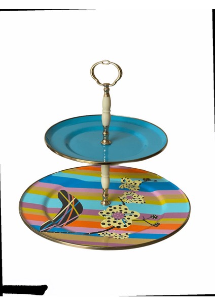 Vintage Emaye 2 Katlı Kurabiyelik Cümbüş Ç:30 cm