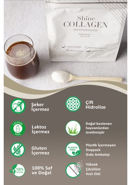 Doğal Tip 1/2/3 Hidrolize Toz Collagen Diyet Takviyesi 500GR (50 Günlük Kolajen)