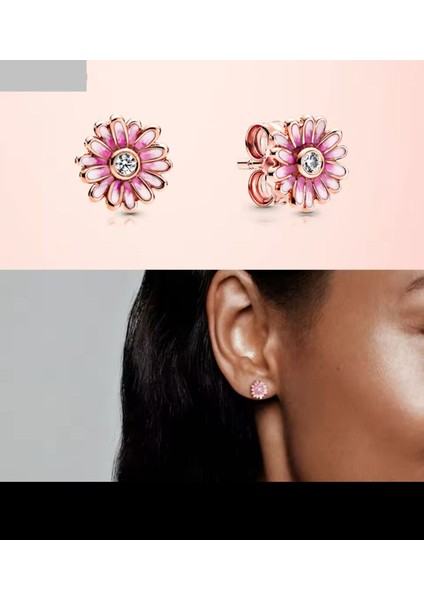 Pembe Papatyalar Çivi Küpe