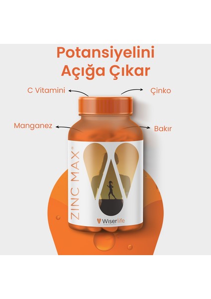 ZinCMax Çinko, Bakır, Manganez ve Vitamin C içeren Takviye Edici Gıda 30 Kapsül