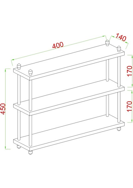 Inci Baharatlık, Mutfak Rafı, Çok Amaçlı Raf, 3 Katlı , Metal Ayaklı, Organizer, 40 cm