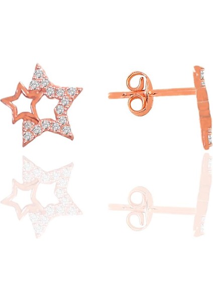 Gümüş Rose Zirkon Taşlı Gecenin Yıldızları Kadın Küpe SGTL12660ROSE