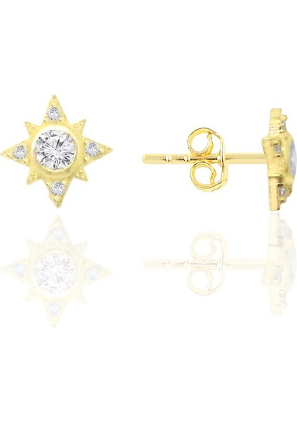 Gümüş Altın Yaldızlı Zirkon Taşlı Kuzey Işığı Kadın Küpe SGTL12658GOLD