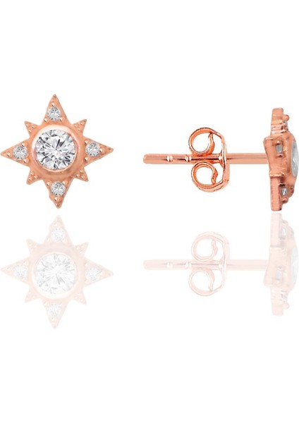 Gümüş Rose Zirkon Taşlı Kuzey Işığı Kadın Küpe SGTL12658ROSE