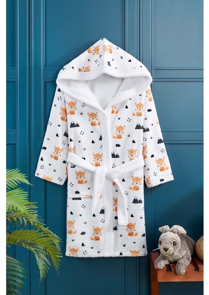 Forest Fox Dijital Baskılı Çocuk Bornozu 5-6 Yaş