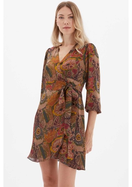 Yandan Bağlamalı Kruvaze Yaka Çiçek Desen Elbise indirimleri