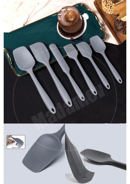 6lı Silikon Fırça Spatula Servis Takımı Yanmaz Yapışmaz Fırçası Kaşık Bıçak Spatula Seti Gri fiyatları