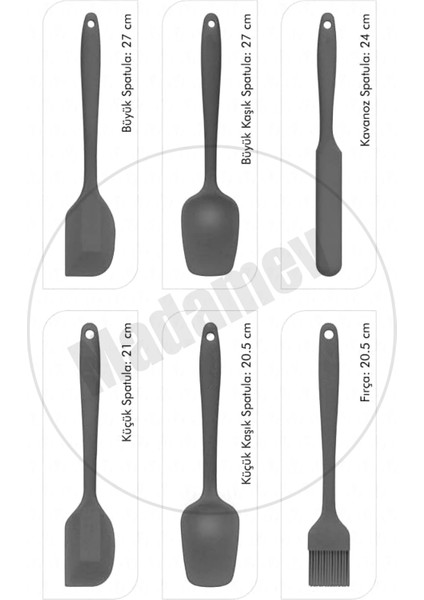6lı Silikon Fırça Spatula Servis Takımı Yanmaz Yapışmaz Fırçası Kaşık Bıçak Spatula Seti Gri fırsatları