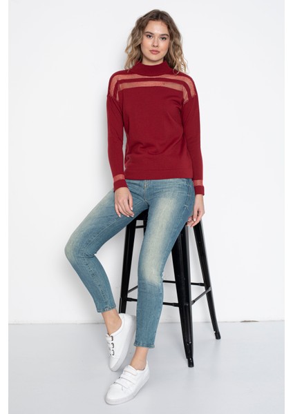 Transparan Çizgili Triko Kazak Triko Bluz 1107