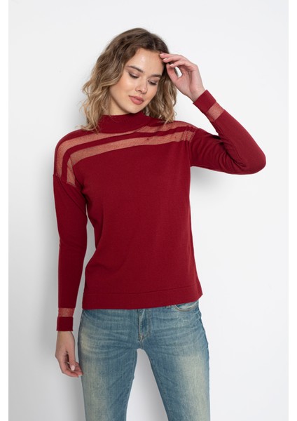 Transparan Çizgili Triko Kazak Triko Bluz 1107 fırsatları