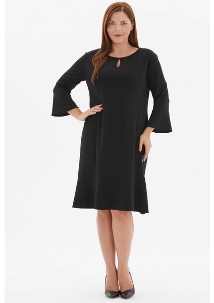 Büyük Beden Önü Damlalı Kolları Volanlı Elbise fiyatları